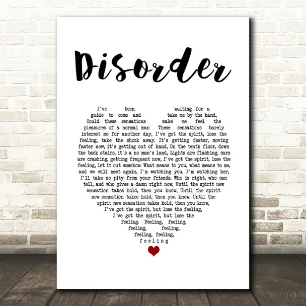 Joy Division Disorder White Heart Song Lyric Music Print