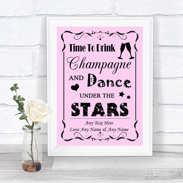 Pink Drink Champagne Dance Stars Personalized Wedding Sign