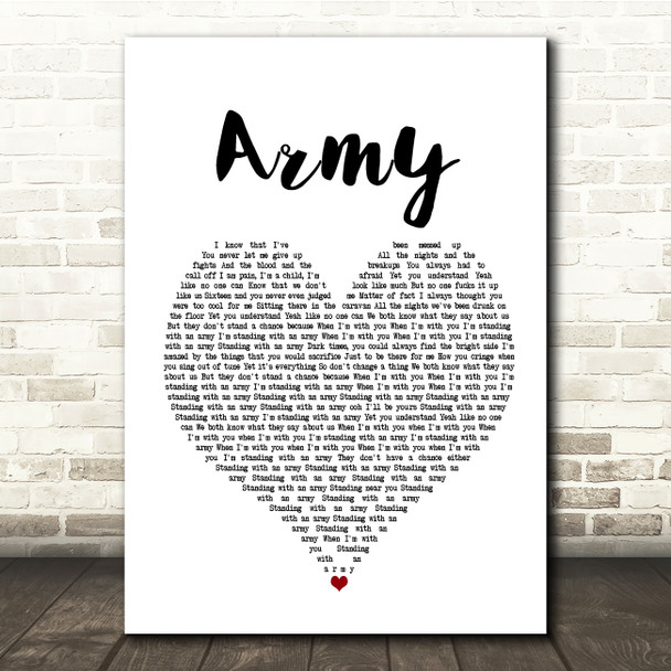Ellie Goulding Army White Heart Song Lyric Music Print