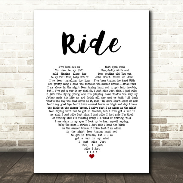 Lana Del Rey Ride White Heart Song Lyric Music Print