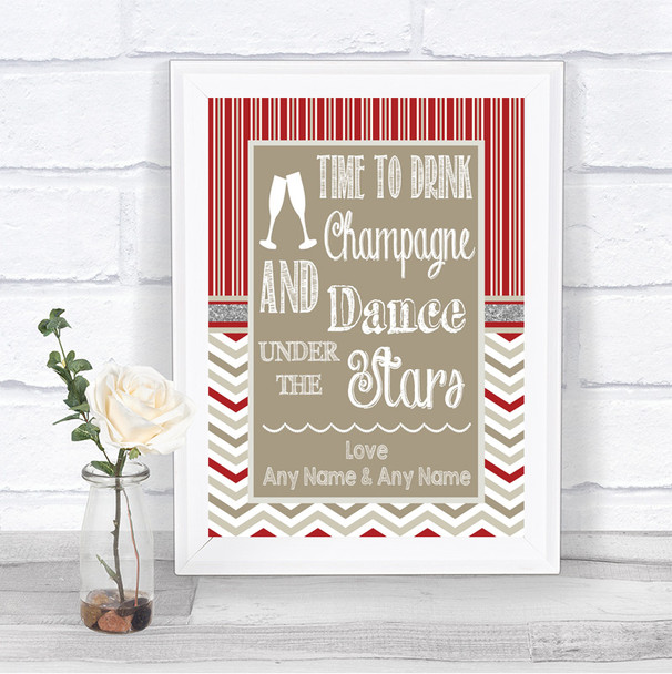 Red & Grey Winter Drink Champagne Dance Stars Personalized Wedding Sign
