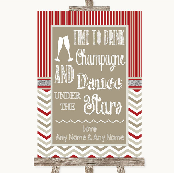 Red & Grey Winter Drink Champagne Dance Stars Personalized Wedding Sign
