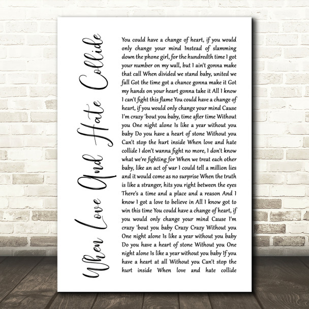 Def Leppard When Love And Hate Collide White Script Song Lyric Music Print