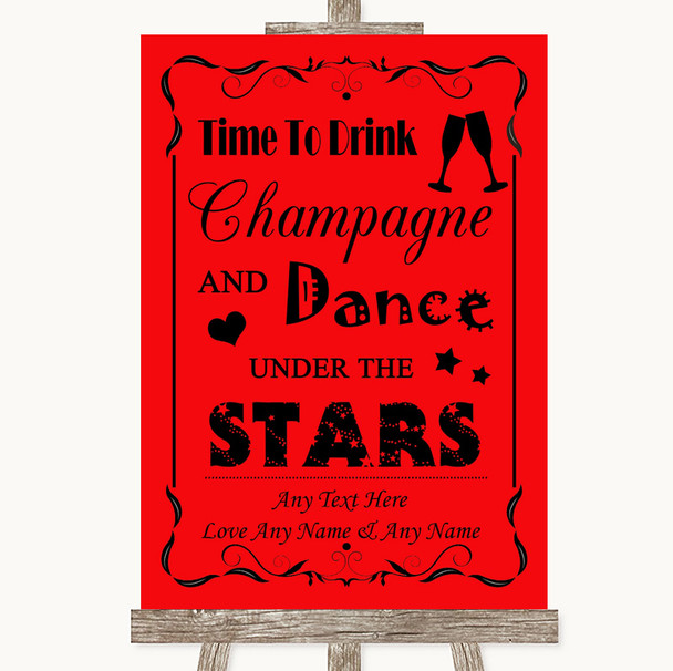 Red Drink Champagne Dance Stars Personalized Wedding Sign
