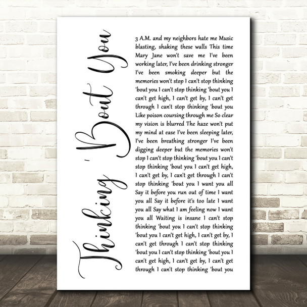 Dua Lipa Thinking 'Bout You White Script Song Lyric Music Print