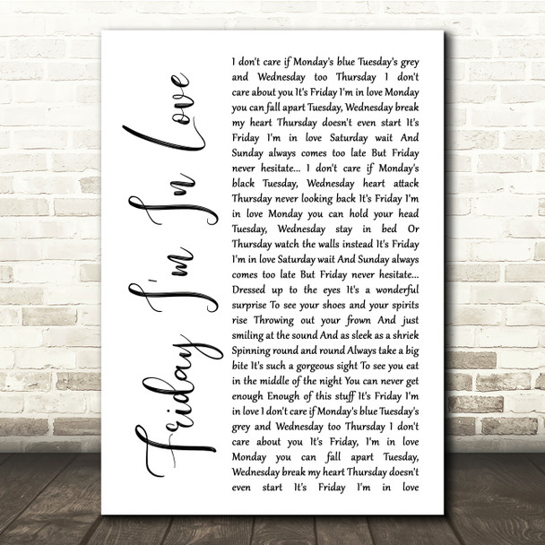 The Cure Friday I'm In Love White Script Song Lyric Music Print
