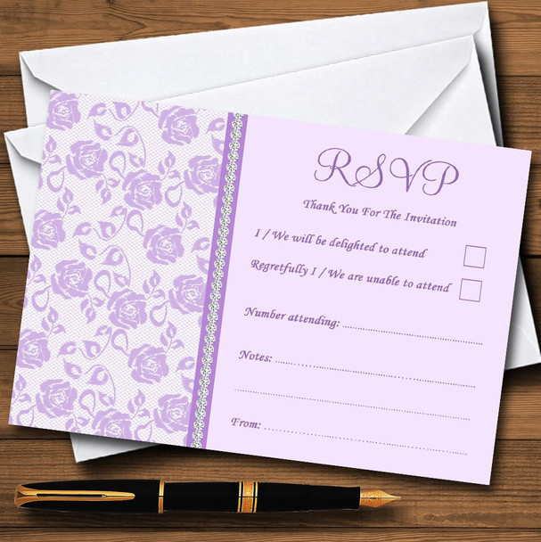 Pretty Lilac Purple Floral Diamante Personalized RSVP Cards