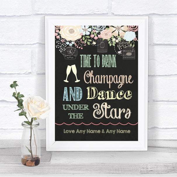 Shabby Chic Chalk Drink Champagne Dance Stars Personalized Wedding Sign