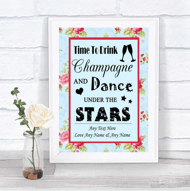 Shabby Chic Floral Drink Champagne Dance Stars Personalized Wedding Sign