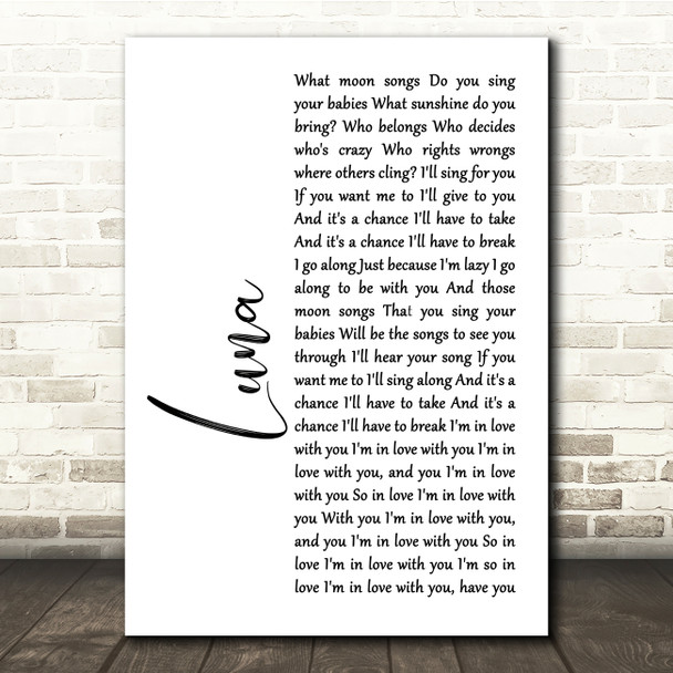 The Smashing Pumpkins Luna White Script Song Lyric Music Print