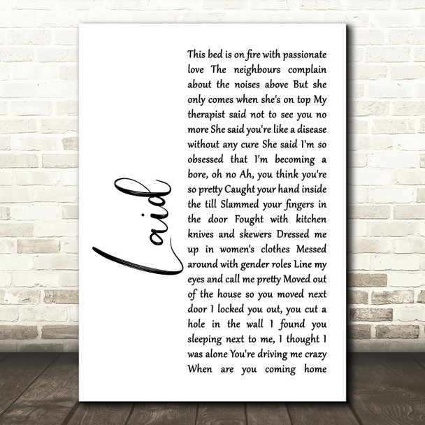 James Laid White Script Song Lyric Music Print