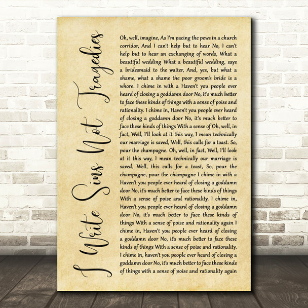 Panic! At The Disco I Write Sins Not Tragedies Rustic Script Song Lyric Music Print