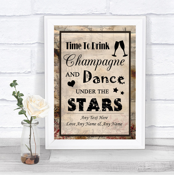 Vintage Drink Champagne Dance Stars Personalized Wedding Sign