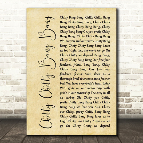 Dick Van Dyke Chitty Chitty Bang Bang Rustic Script Song Lyric Music Print