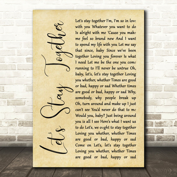 Al Green Let's Stay Together Rustic Script Song Lyric Music Print