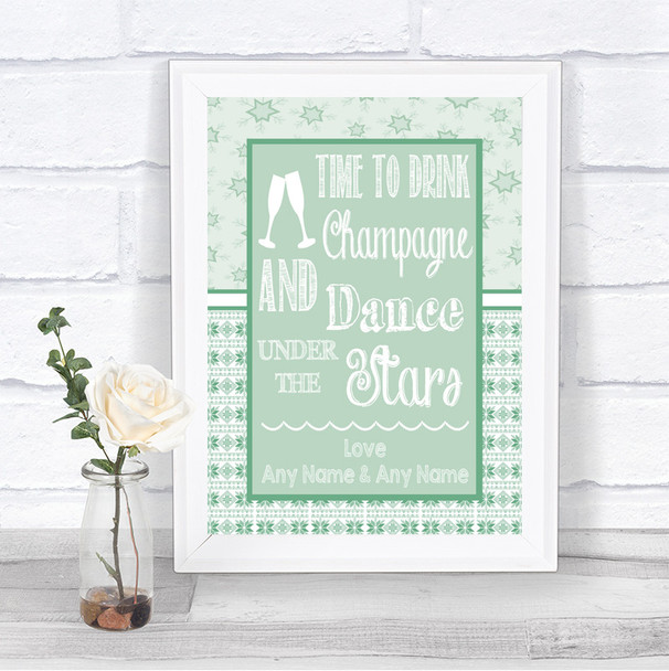 Winter Green Drink Champagne Dance Stars Personalized Wedding Sign
