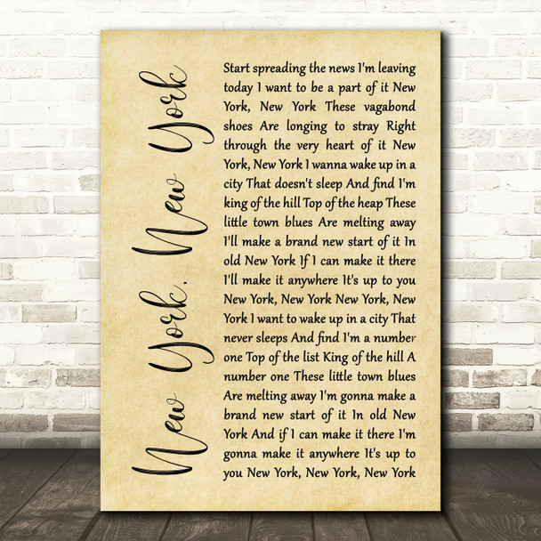 Frank Sinatra New York, New York Rustic Script Song Lyric Music Print