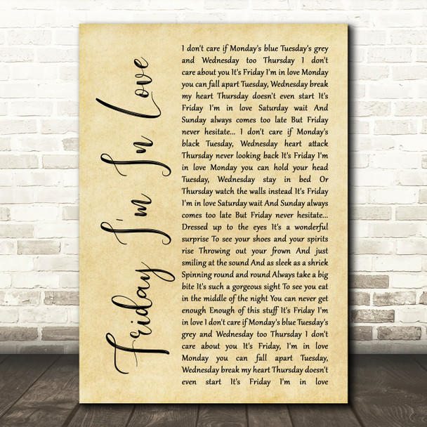 The Cure Friday I'm In Love Rustic Script Song Lyric Music Print