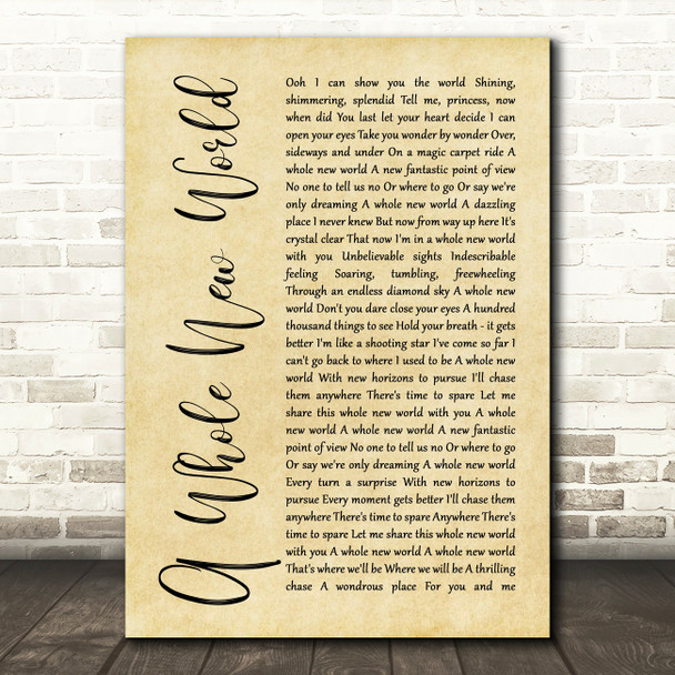 Peabo Bryson & Regina Belle A Whole New World Rustic Script Song Lyric Music Print