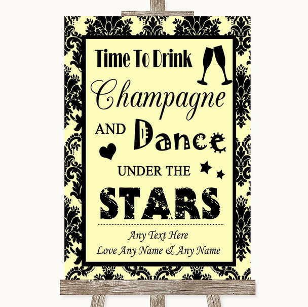 Yellow Damask Drink Champagne Dance Stars Personalized Wedding Sign