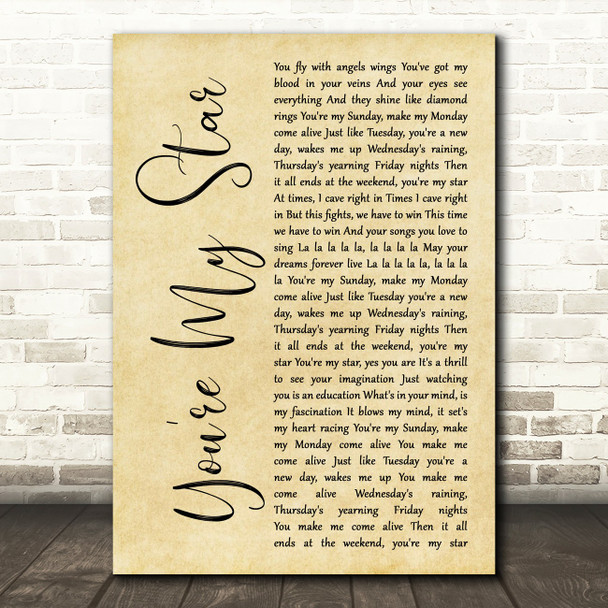 Stereophonics You're My Star Rustic Script Song Lyric Music Print Stereophonics You're My Star Rustic Script Song Lyric Music Print