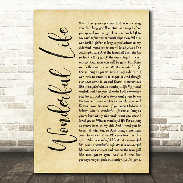 Alter Bridge Wonderful Life Rustic Script Song Lyric Music Print