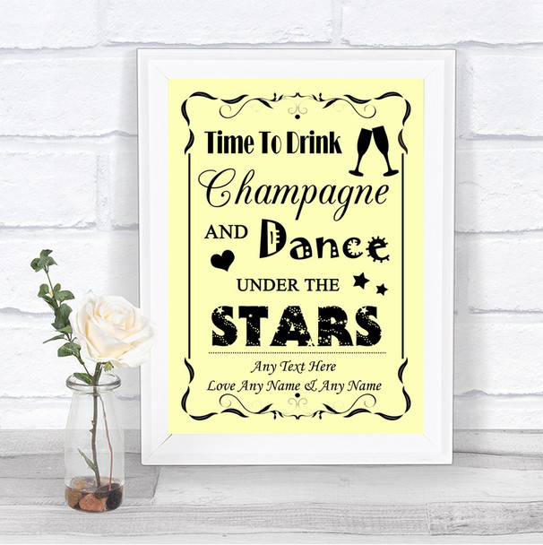 Yellow Drink Champagne Dance Stars Personalized Wedding Sign