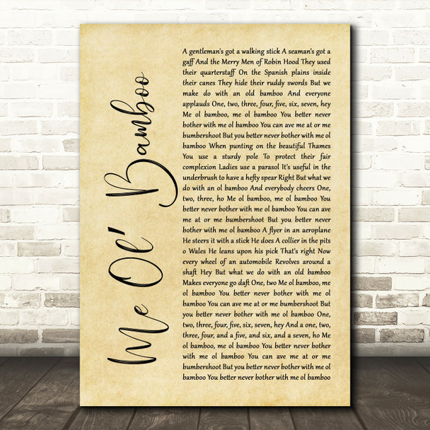 Dick Van Dyke Me Ol Bamboo Rustic Script Song Lyric Music Print