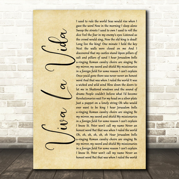 Coldplay Viva La Vida Rustic Script Song Lyric Music Print