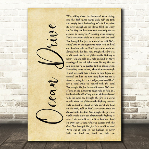 Duke Dumont Ocean Drive Rustic Script Song Lyric Music Print