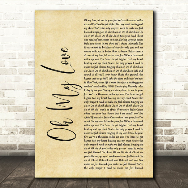 The Score Oh My Love Rustic Script Song Lyric Music Print