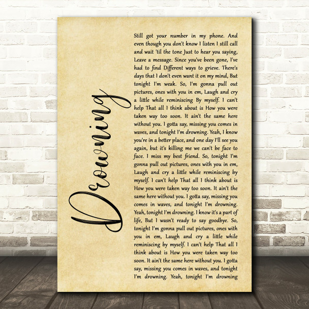 Chris Young Drowning Rustic Script Song Lyric Music Print