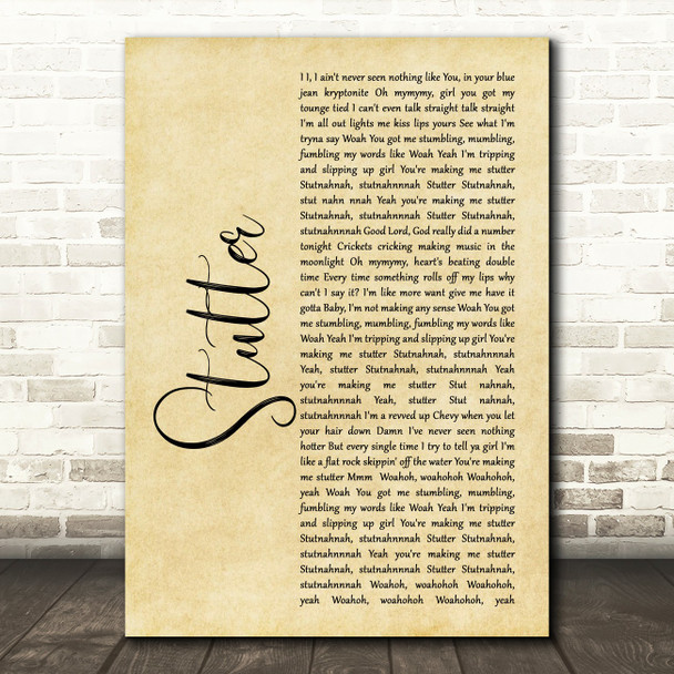 Granger Smith Stutter Rustic Script Song Lyric Music Print