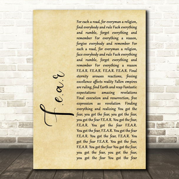 Ian Brown F.E.A.R Rustic Script Song Lyric Music Print