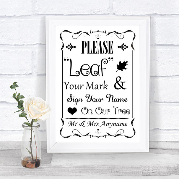 Black & White Fingerprint Tree Instructions Personalized Wedding Sign