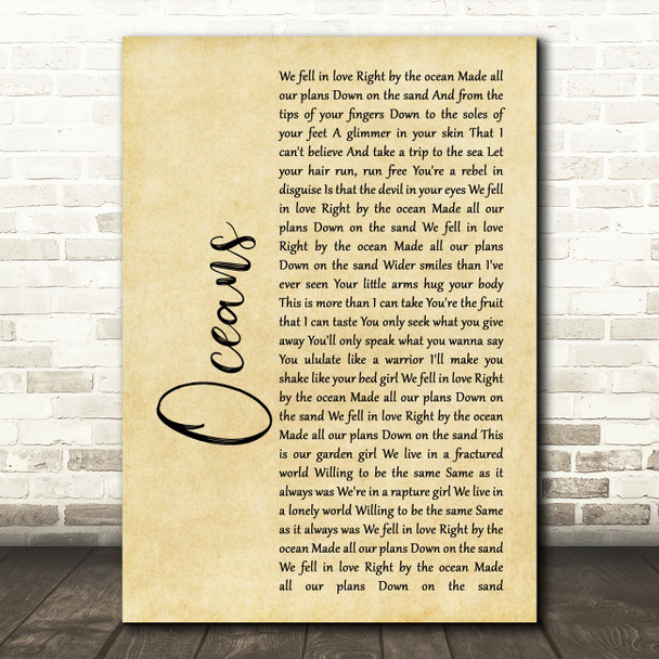 Coasts Oceans Rustic Script Song Lyric Music Print