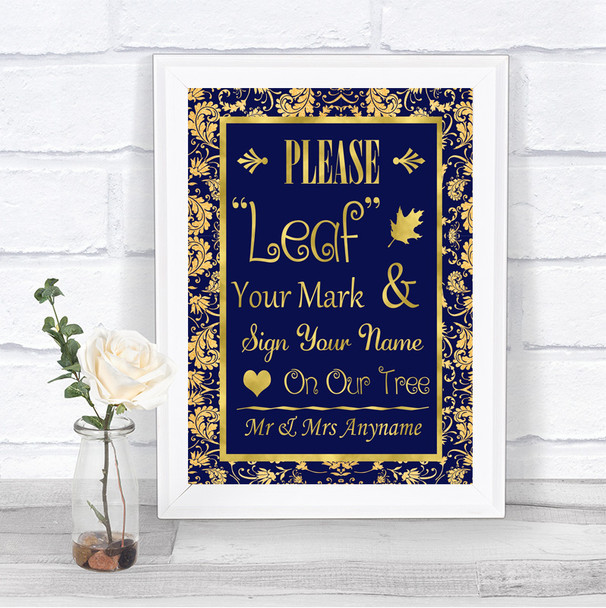 Blue & Gold Fingerprint Tree Instructions Personalized Wedding Sign