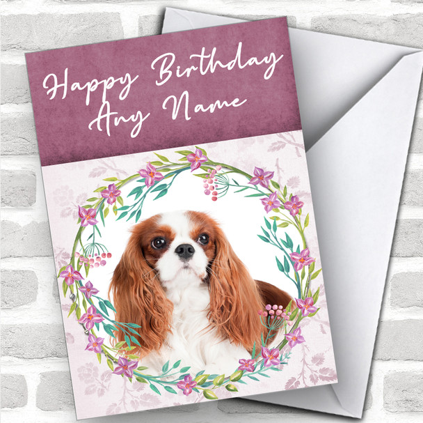 Cavalier King Charles Spaniel Dog Pink Floral Animal Personalized Birthday Card