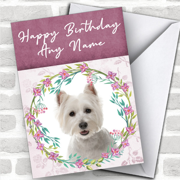 West Highland White Terrier Dog Pink Floral Animal Personalized Birthday Card