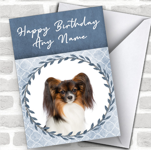 Continental Toy Spaniel Papillon Dog Blue Animal Personalized Birthday Card