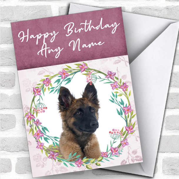 Belgian Shepherd Tervuren Dog Pink Floral Animal Personalized Birthday Card