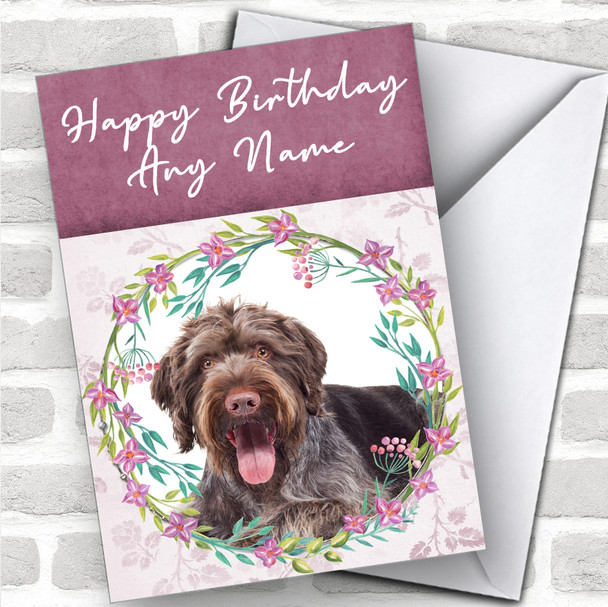 German Wirehaired Pointer Dog Pink Floral Animal Personalized Birthday Card