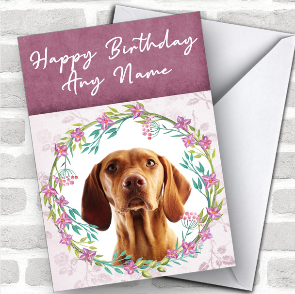 Hungarian Vizsla Pointer Dog Pink Floral Animal Personalized Birthday Card