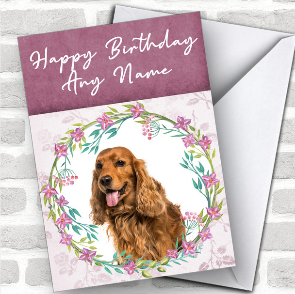 English Cocker Spaniel Dog Pink Floral Animal Personalized Birthday Card