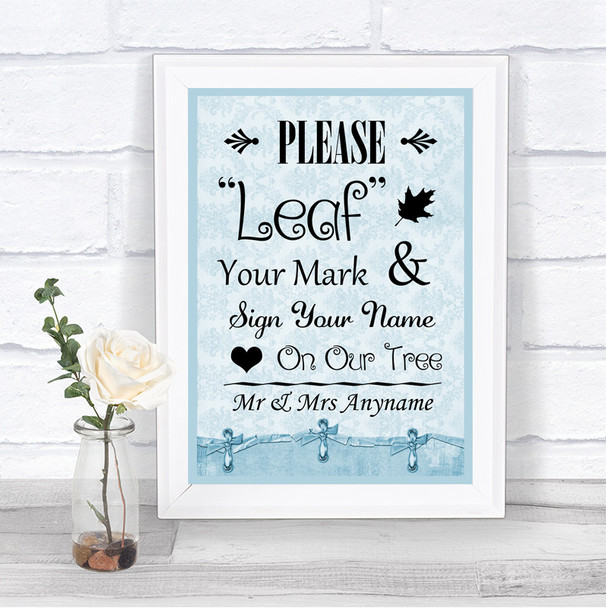 Blue Shabby Chic Fingerprint Tree Instructions Personalized Wedding Sign