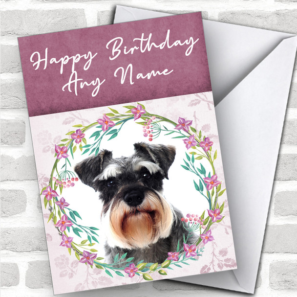 Miniature Schnauzer Dog Pink Floral Animal Personalized Birthday Card