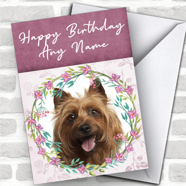 Australian Terrier Dog Pink Floral Animal Personalized Birthday Card