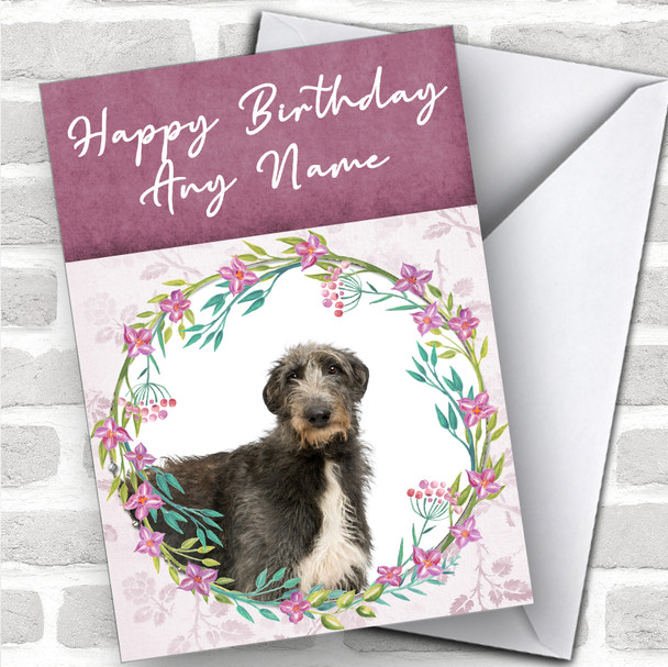 Scottish Deerhound Dog Pink Floral Animal Personalized Birthday Card