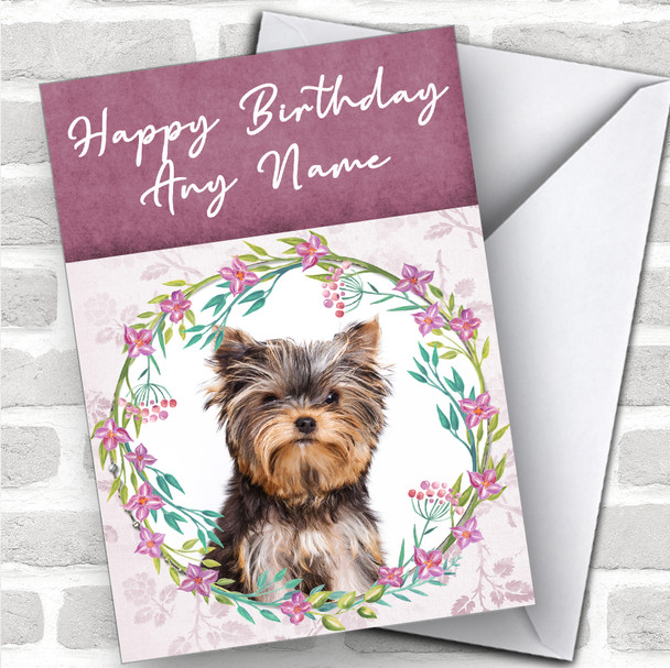 Yorkshire Terrier Dog Pink Floral Animal Personalized Birthday Card