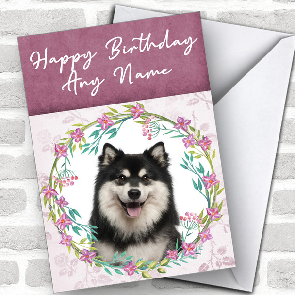 Finnish Lapphund Dog Pink Floral Animal Personalized Birthday Card